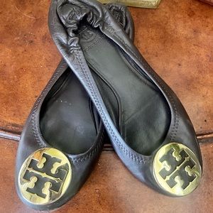 Great Brown Leather Designer Tory Burch Ballet Flats 8